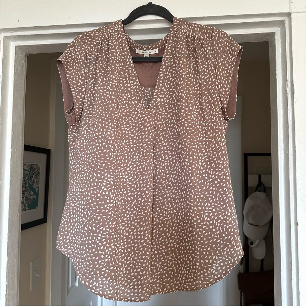 Mauve blouse with white polka dots - size small